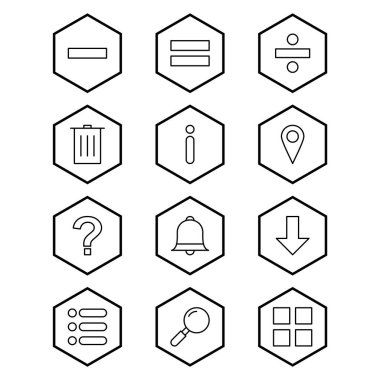 Beyaz arkaplanda 12 temel element simgesi izole edildi...