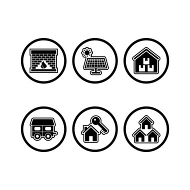 Beyaz arkaplanda 6 adet emlak simgesi izole edildi...