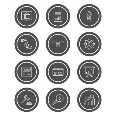 Beyaz Arkaplan Vektörü İzole Edilmiş Elementler Üzerine 12 Bankacılık Simgesi...