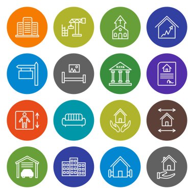 Beyaz Arkaplan Vektörü İzole Edilmiş Elementler Üzerine 16 Emlak Simgesi...