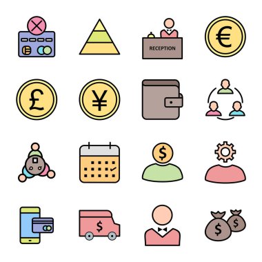 Beyaz arkaplanda 16 adet bankacılık simgesi izole edildi...