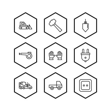 Beyaz Arkaplan Vektörü İzole Edilmiş Elementler üzerine 9 yapı simgesi seti...