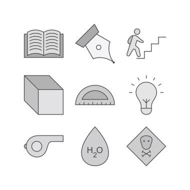 Beyaz Arkaplan Vektörü İzole Edilmiş Elementler Üzerine 9 Eğitim Simgesi...