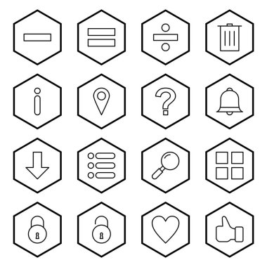 Beyaz arkaplanda izole edilmiş 16 temel element simgesi...