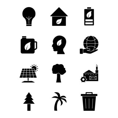 Beyaz arkaplanda 12 eko simgesi izole edildi...