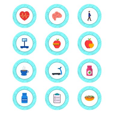 Beyaz arkaplanda 12 sağlık simgesi izole edildi...