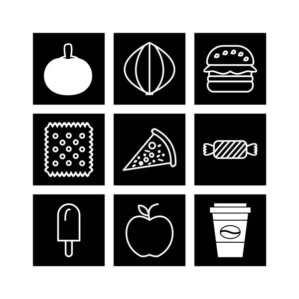 Набір Піктограм Їжі Ізольовані Білому Тлі — стоковий вектор