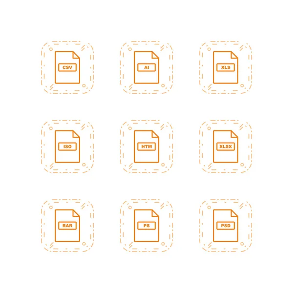 Conjunto Iconos Formatos Archivo Aislados Sobre Fondo Blanco — Vector de stock