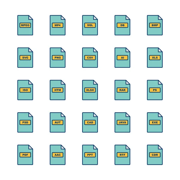 Dateiformate Icons Sheet Isoliert Auf Weißem Hintergrund — Stockvektor