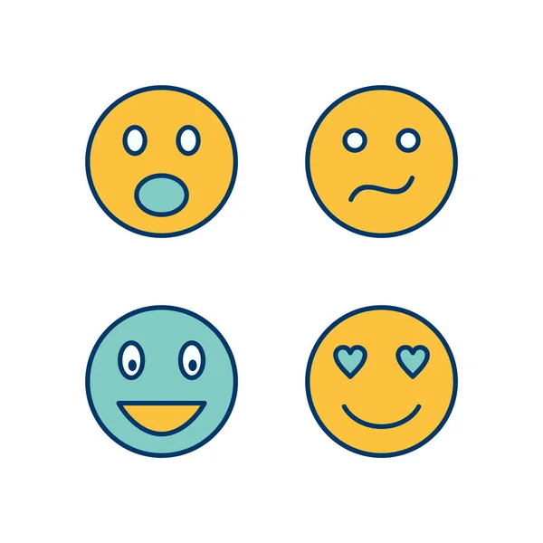 Set Emoji Ikonok Fehér Háttér Vektor Izolált Elemek — Stock Vector