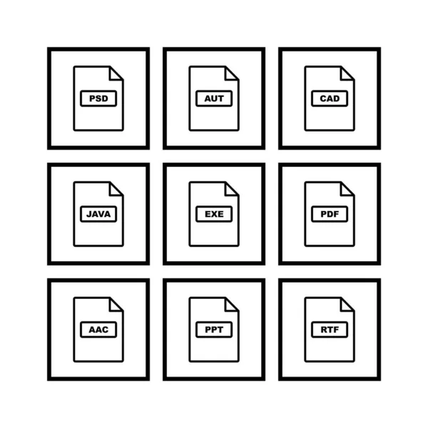 9白い背景に隔離されたファイル形式のアイコンのセット — ストックベクタ