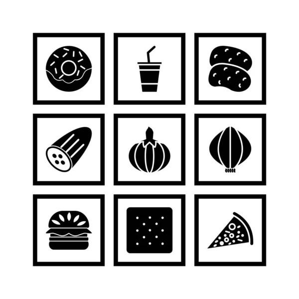 Food Icons Sheet Isolated White Background — Stock Vector