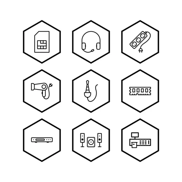 Elektronische Apparaten Iconen Plaat Geïsoleerd Witte Achtergrond — Stockvector