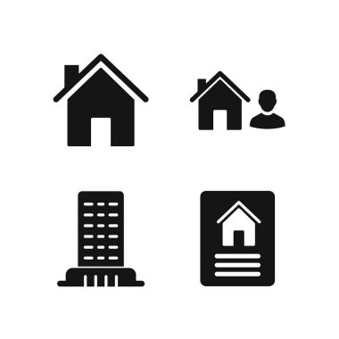 Beyaz arkaplanda 4 adet emlak simgesi izole edildi...