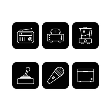 Beyaz arkaplanda 6 adet elektronik aygıt simgesi izole edildi...