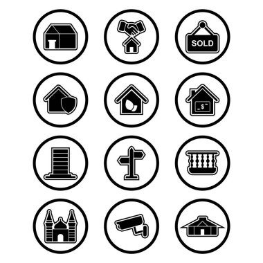 Beyaz Arkaplan Vektörü İzole Edilmiş Elementler Üzerine 12 Emlak Simgesi...