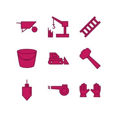 Beyaz Arkaplanda İzole edilmiş 9 inşaat Simgesi...