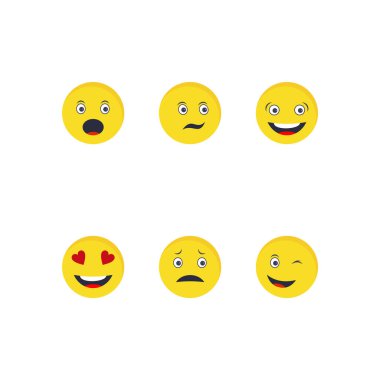 Beyaz arkaplanda 6 tane emoji simgesi izole edildi...