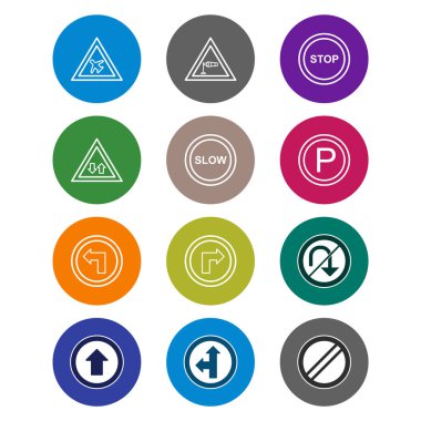 Beyaz Arkaplan Vektörü İzole Edilmiş Elementlere 12 Yol İşareti Simgesi...