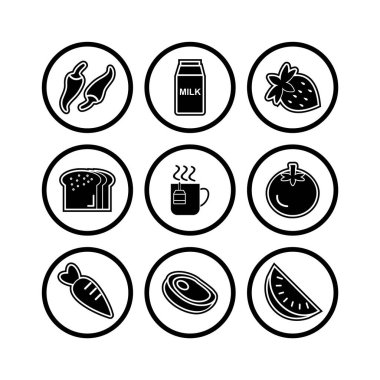 Beyaz Arkaplanda İzole Edilmiş 9 Gıda Simgesi...