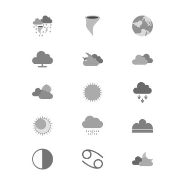 Beyaz arkaplanda 15 Hava Durumu simgesi izole edildi...