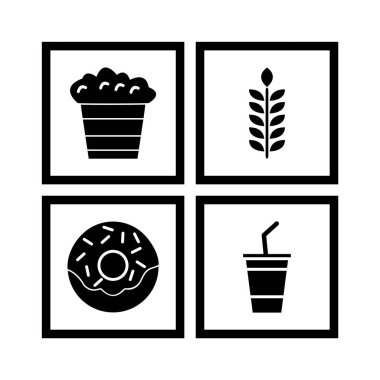 Beyaz arkaplanda 4 Gıda simgesi izole edildi...