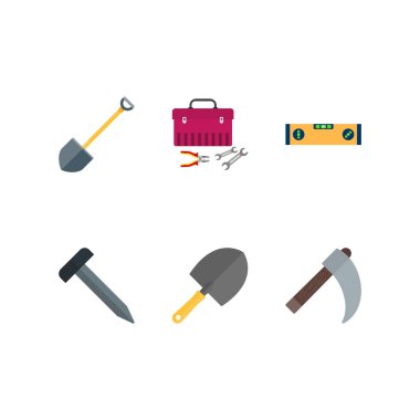 Beyaz arkaplanda 6 set inşaat simgesi izole edildi...