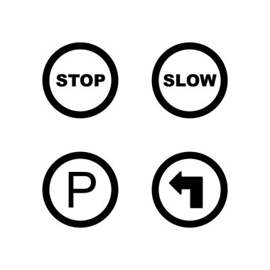 4 Yol İşareti Simgesi Sayfası Beyaz Arkaplanda İzole Edildi...