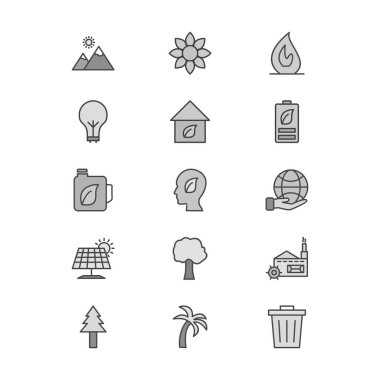 Beyaz arkaplanda 15 eko simgesi izole edildi...