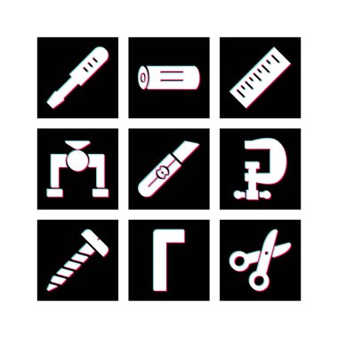 Beyaz arkaplanda 9 set inşaat simgesi izole edildi...