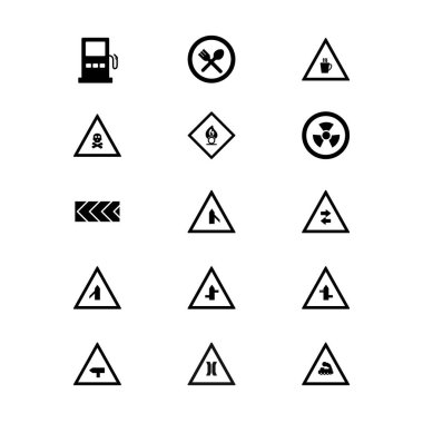 Beyaz arkaplanda 15 adet yol simgesi izole edildi...