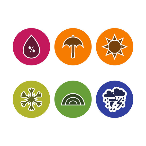 Set of 6 Weather Icons on White Background Vector Isolated Elements...