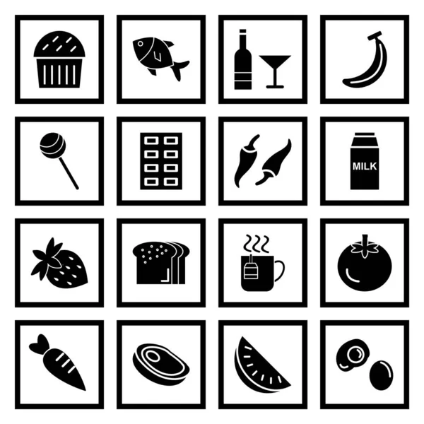 16套在白色背景上隔离的食物图标 — 图库矢量图片