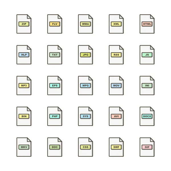 Icono Conjunto Formatos Archivo Para Uso Personal Comercial — Vector de stock