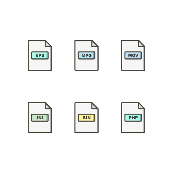 Ensemble Icônes Formats Fichiers Isolées Sur Fond Blanc — Image vectorielle