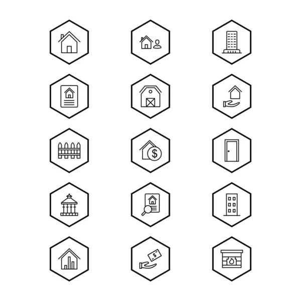 Onroerend Goed Icons Sheet Isolated White Achtergrond — Stockvector