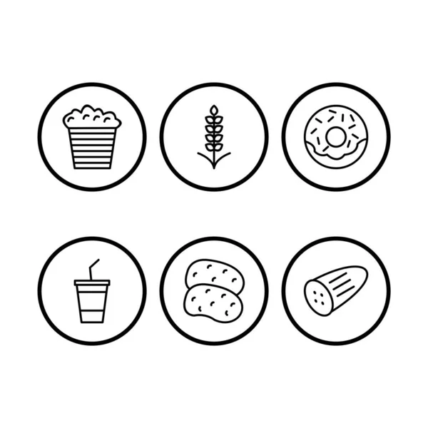 白色背景向量分离元素上的一组6个食品图标 — 图库矢量图片