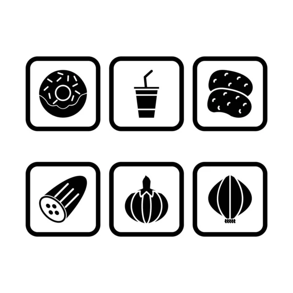 Food Icons Sheet Isolated White Background — Stock Vector