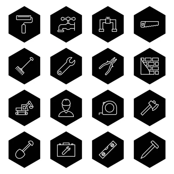 Construction Icons Sheet Isolated White Background — Stock Vector