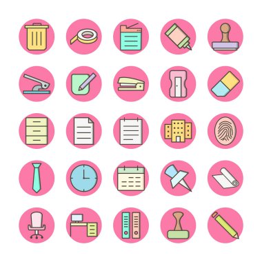 Beyaz arkaplanda 25 ofis simgesi izole edildi...