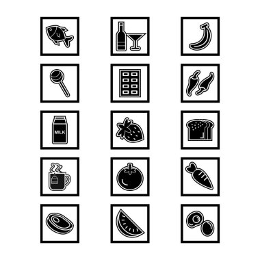 Beyaz Arkaplanda İzole Edilmiş 15 Gıda Simgesi...