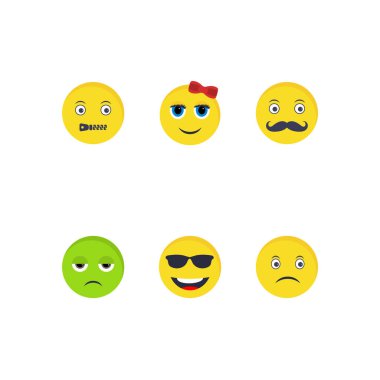 Beyaz arkaplanda 6 tane emoji simgesi izole edildi...