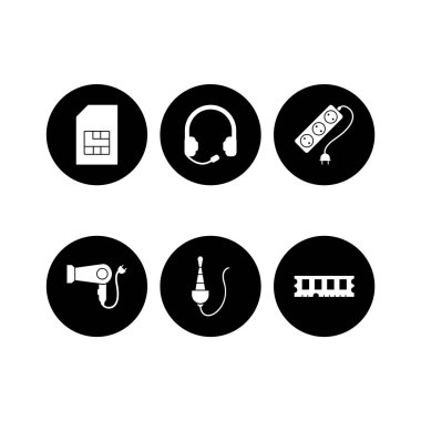 Beyaz arkaplanda 6 adet elektronik aygıt simgesi izole edildi...