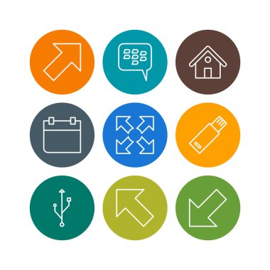 Beyaz Arkaplanda İzole edilmiş 9 temel öge Simge Sayfası...