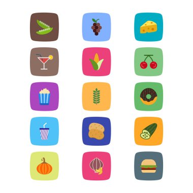 Beyaz Arkaplan Vektörü İzole Edilmiş Elementler Üzerine 15 Gıda Simgesi 