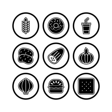 Beyaz Arkaplanda İzole Edilmiş 9 Gıda Simgesi...