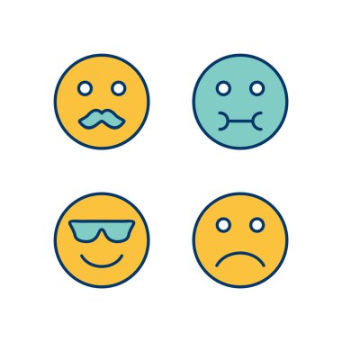 Beyaz Arkaplan Vektörü İzole Edilmiş Elementler Üzerine 4 emoji Simgesi...