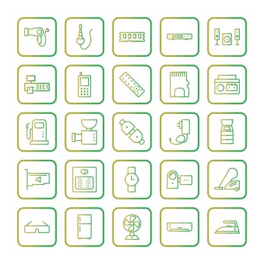 Beyaz Arkaplanda İzole Edilmiş 25 Elektronik Aygıt Simgesi...