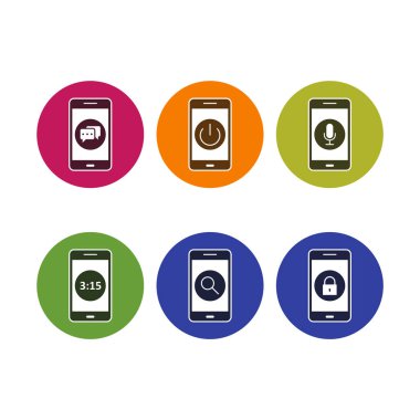 Beyaz arkaplanda 6 adet mobil uygulama simgesi izole edildi...