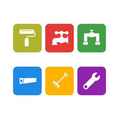 Beyaz arkaplanda 6 set inşaat simgesi izole edildi...